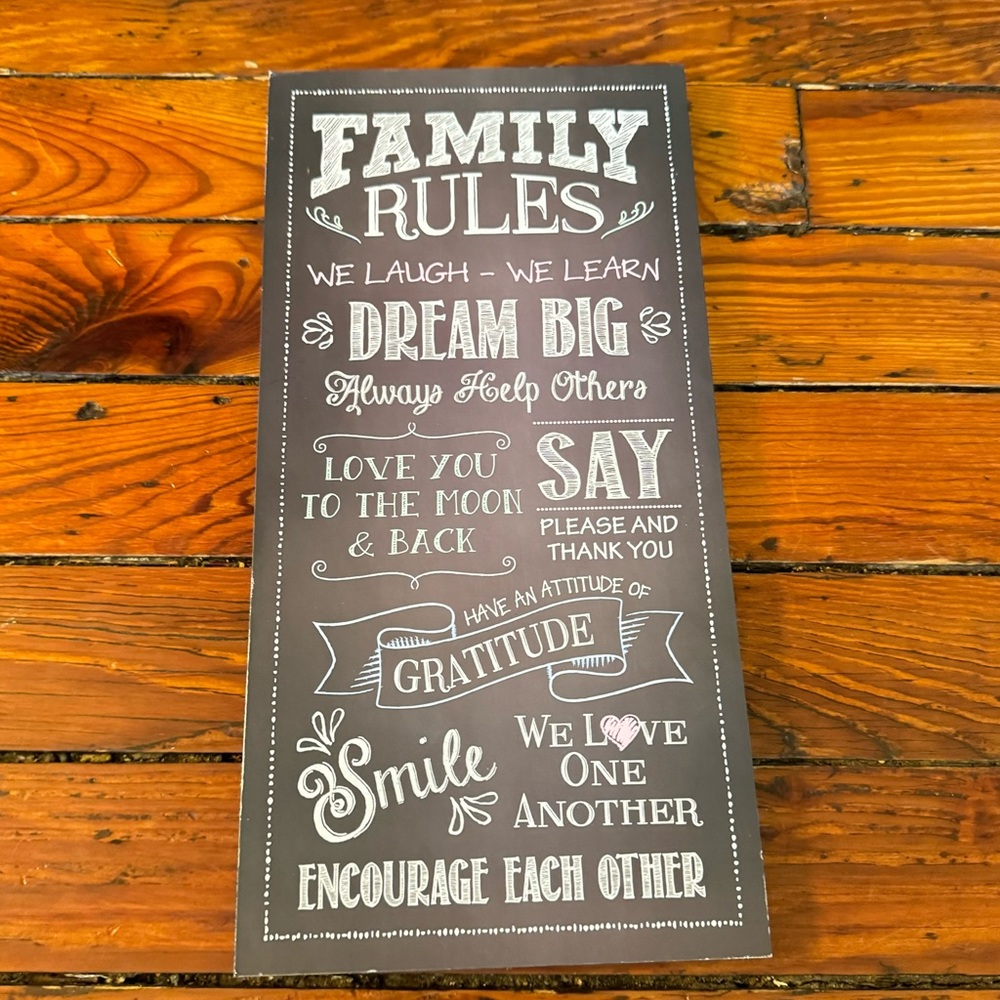 Family Rules Chalkboard Wall Art NWT